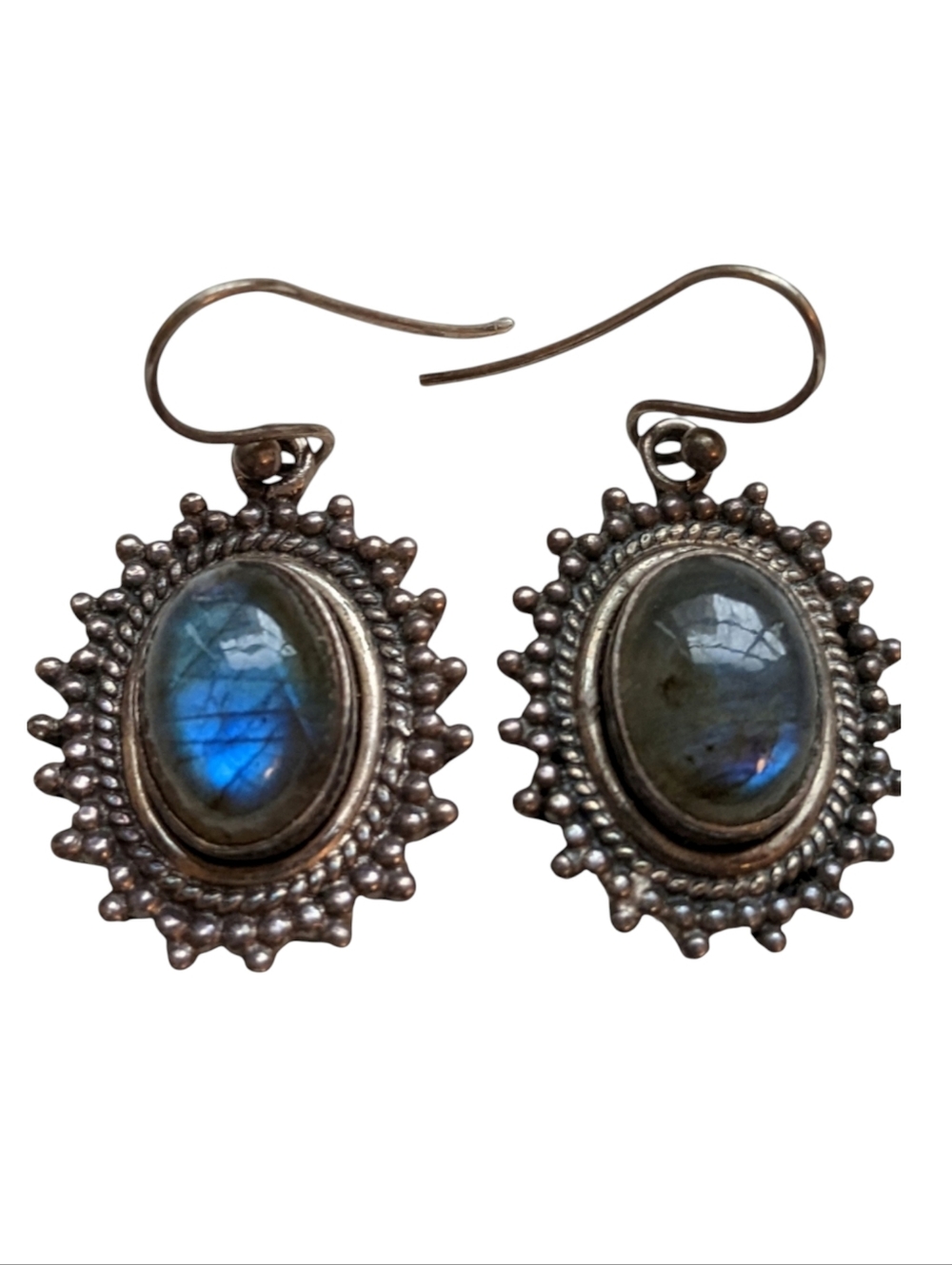 Vintage Pure Sterling Silver Labradorite earrings Healing Signed